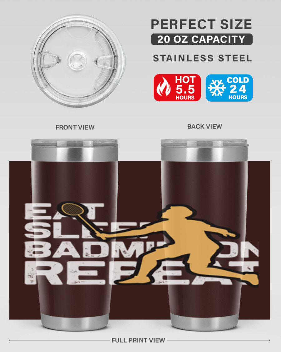 Eat 1286# Badminton Tumbler, a 20oz double wall vacuum stainless steel tumbler with a sleek design and drink-thru lid.