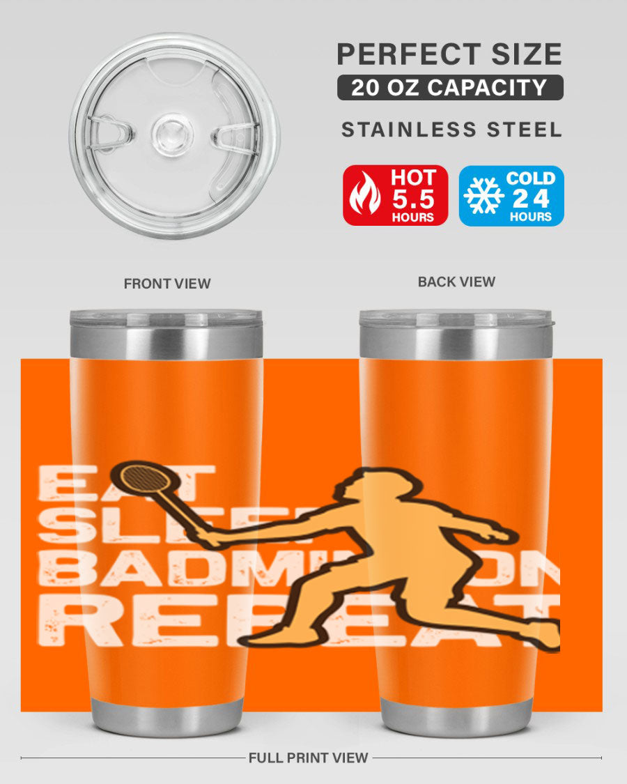 Eat 1286# Badminton Tumbler, a 20oz double wall vacuum stainless steel tumbler with a sleek design and drink-thru lid.