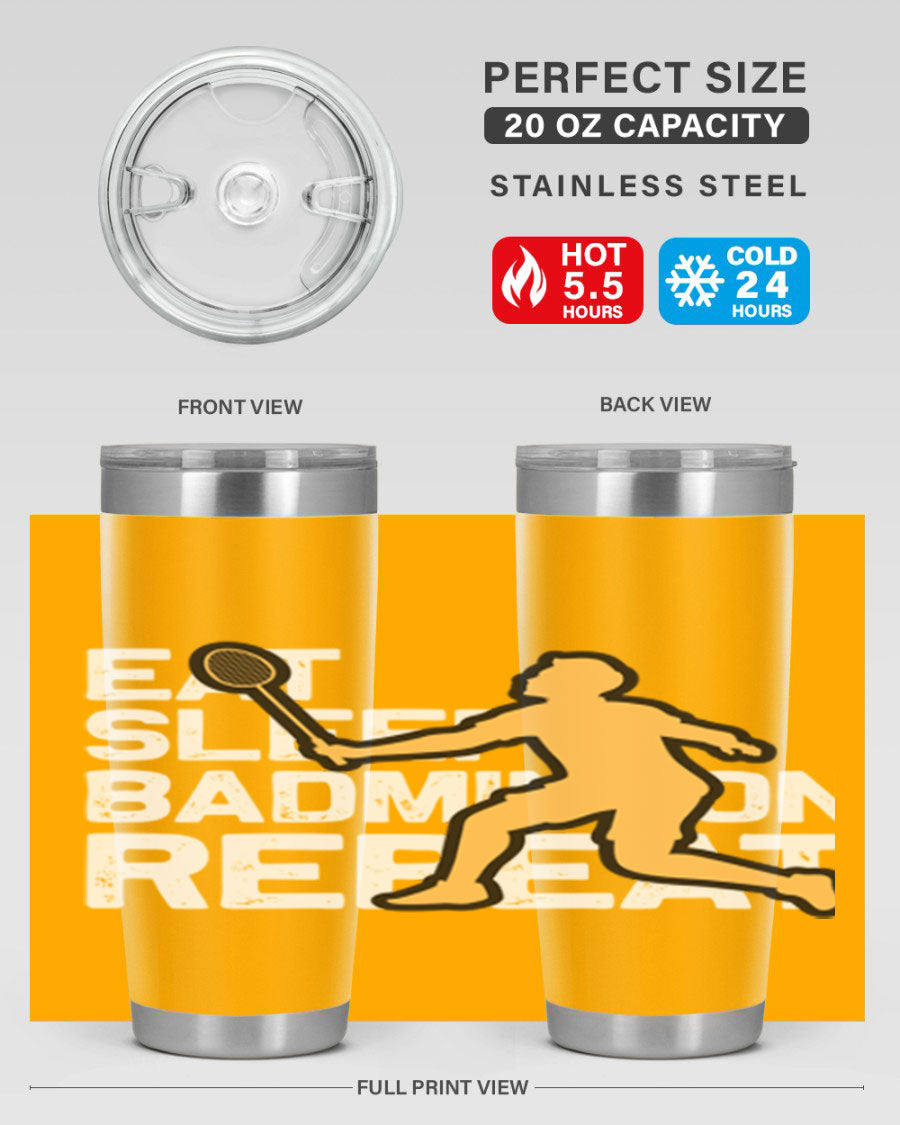 Eat 1286# Badminton Tumbler, a 20oz double wall vacuum stainless steel tumbler with a sleek design and drink-thru lid.