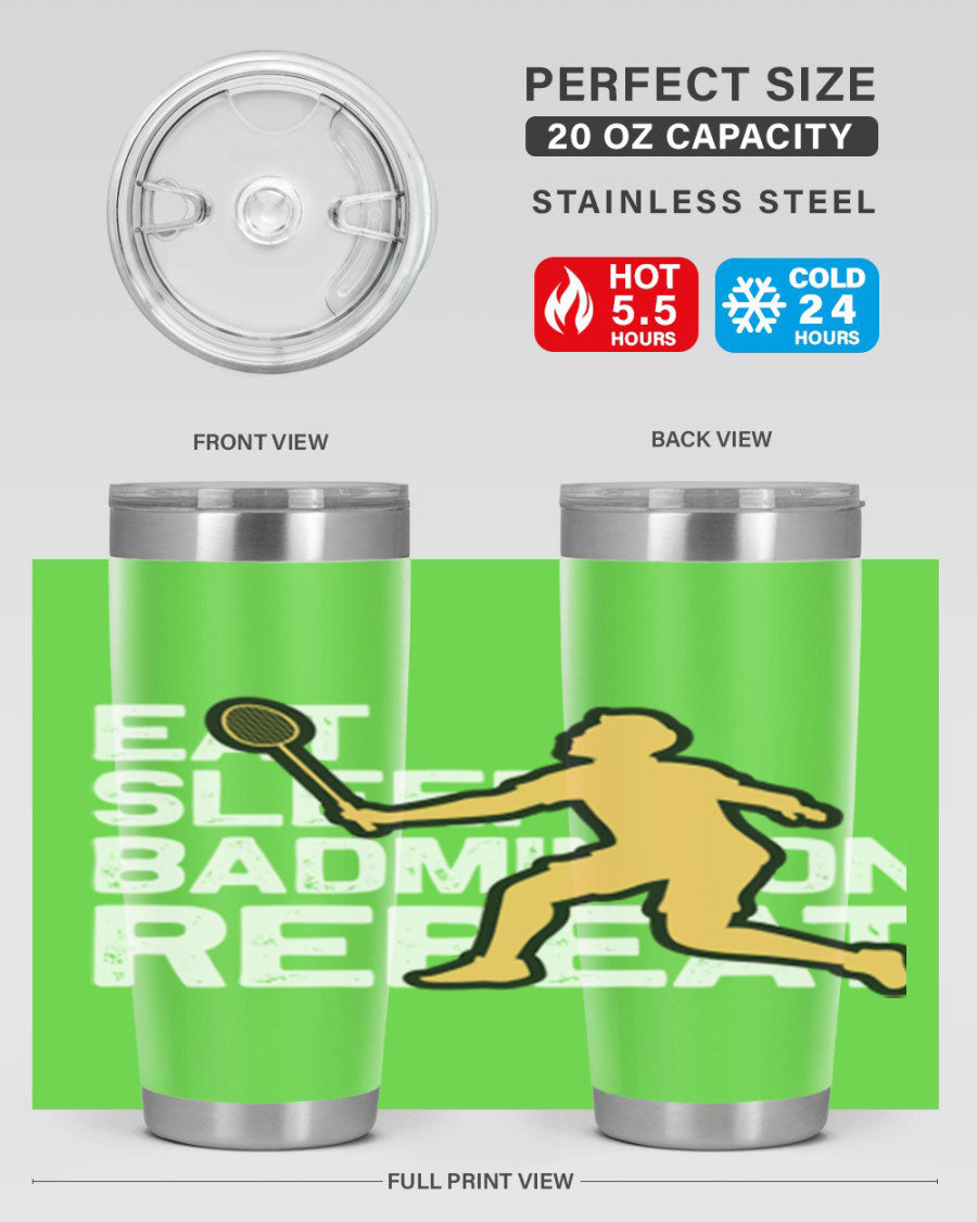 Eat 1286# Badminton Tumbler, a 20oz double wall vacuum stainless steel tumbler with a sleek design and drink-thru lid.