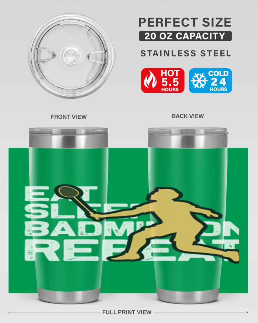 Eat 1286# Badminton Tumbler, a 20oz double wall vacuum stainless steel tumbler with a sleek design and drink-thru lid.