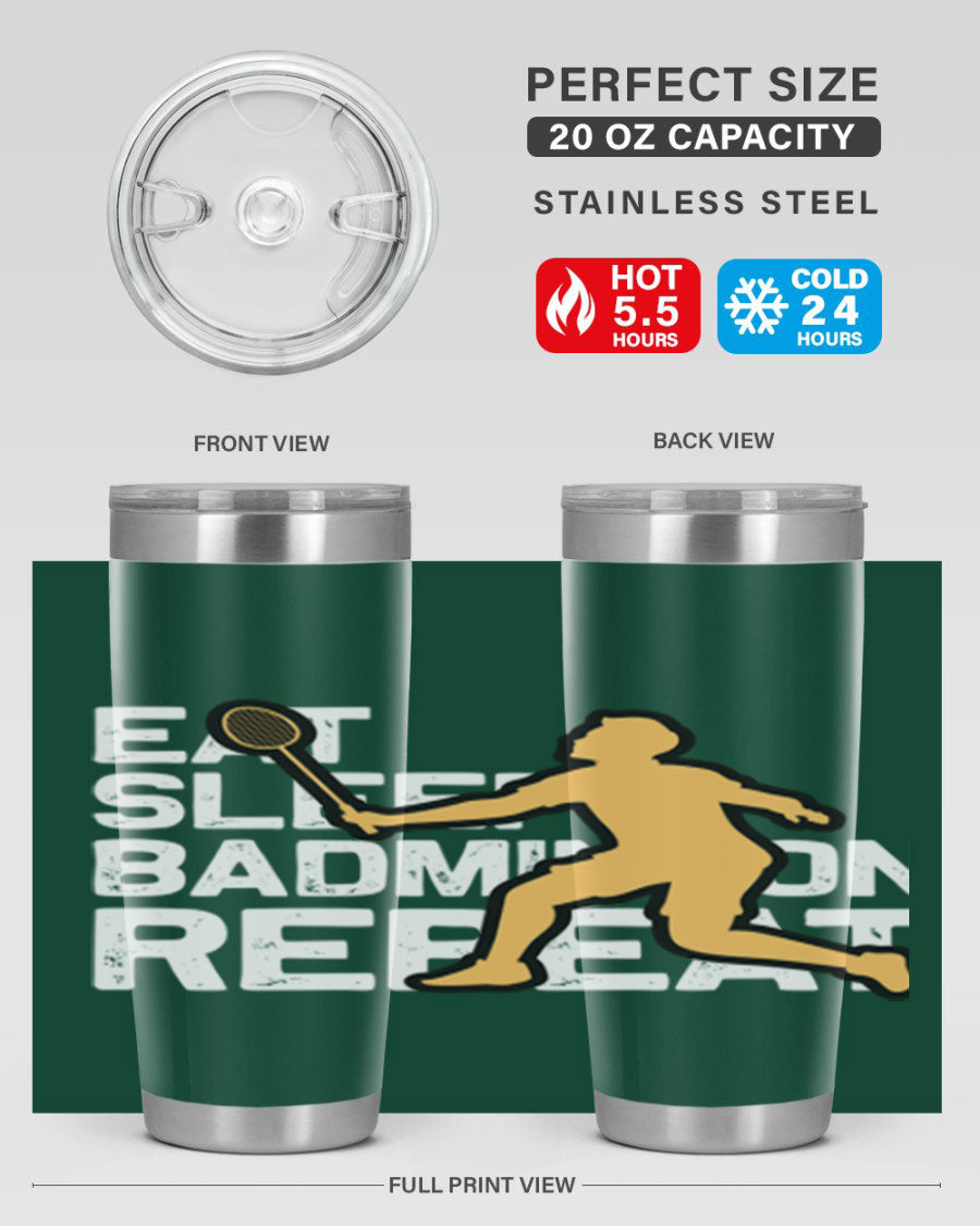 Eat 1286# Badminton Tumbler, a 20oz double wall vacuum stainless steel tumbler with a sleek design and drink-thru lid.
