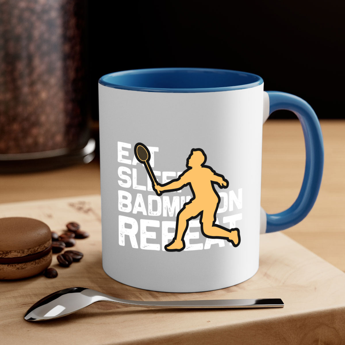 Eat 1286# badminton mug with a glossy finish, featuring a colored handle and interior, available in multiple colors.