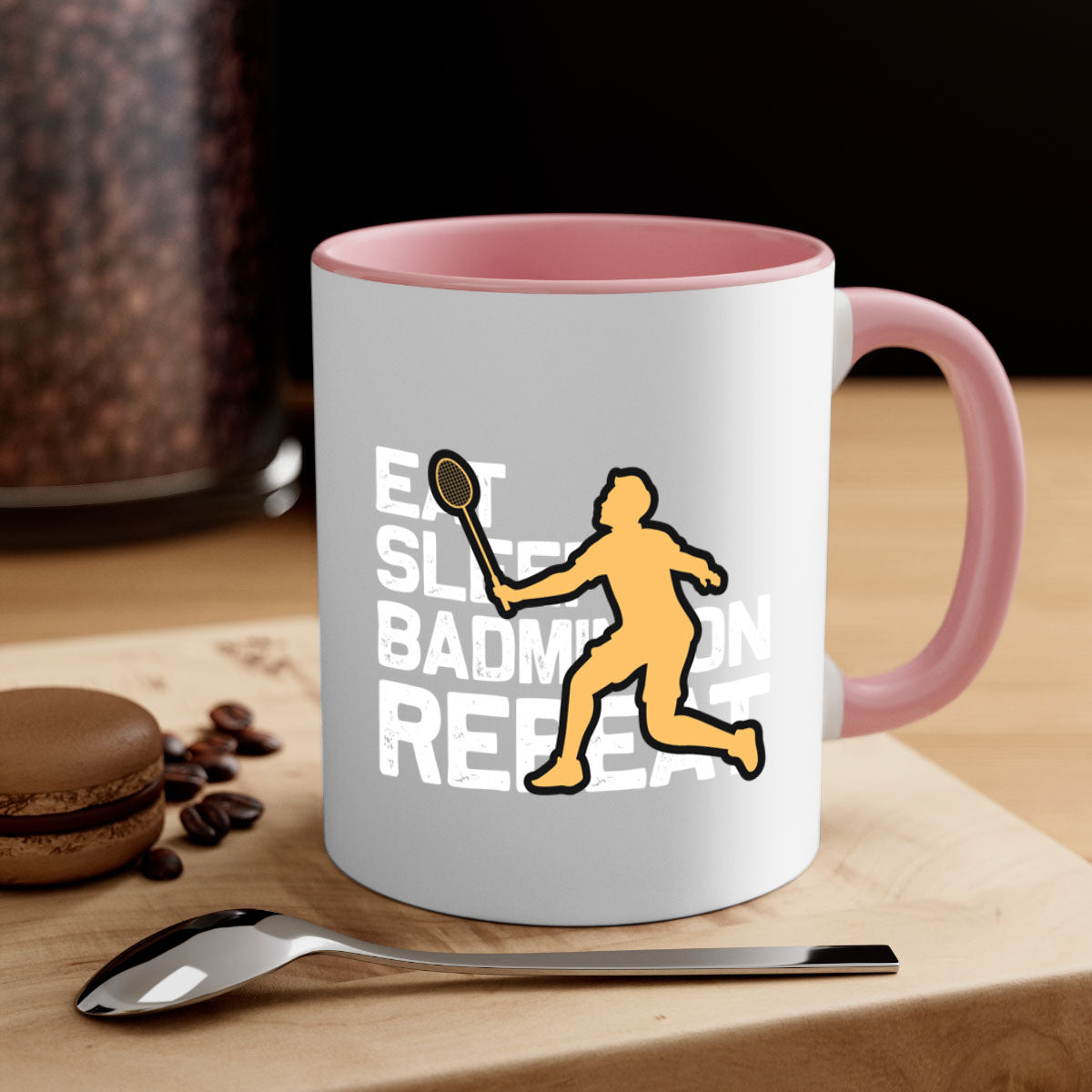 Eat 1286# badminton mug with a glossy finish, featuring a colored handle and interior, available in multiple colors.