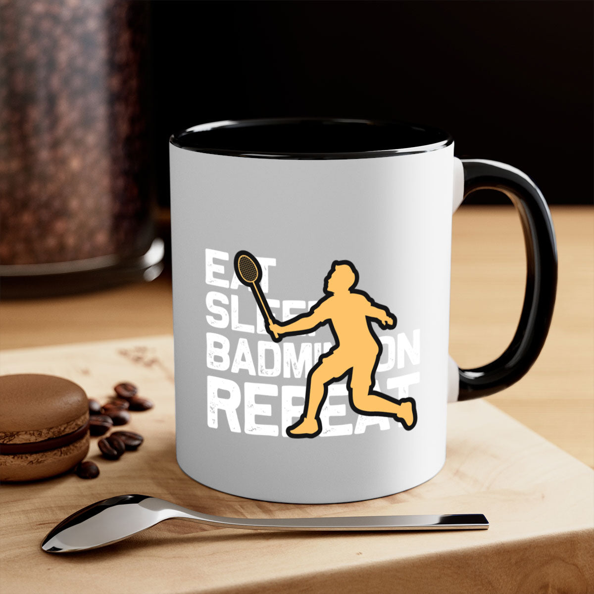 Eat 1286# badminton mug with a glossy finish, featuring a colored handle and interior, available in multiple colors.