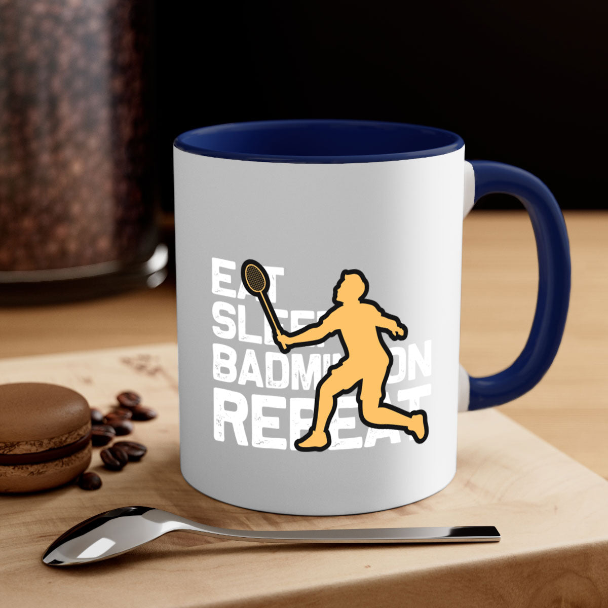 Eat 1286# badminton mug with a glossy finish, featuring a colored handle and interior, available in multiple colors.