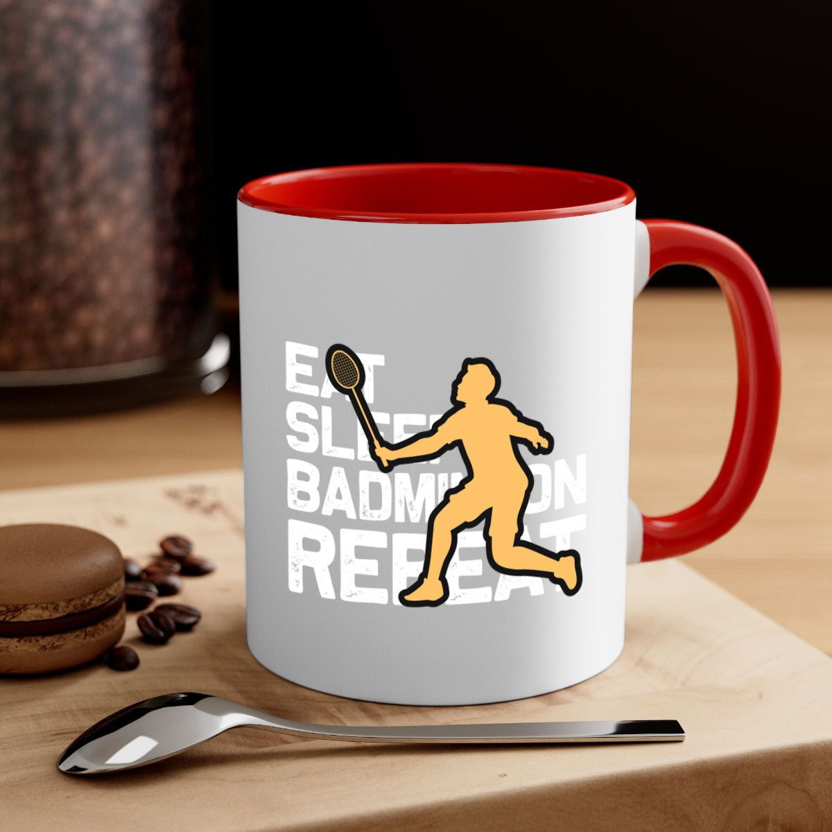 Eat 1286# badminton mug with a glossy finish, featuring a colored handle and interior, available in multiple colors.