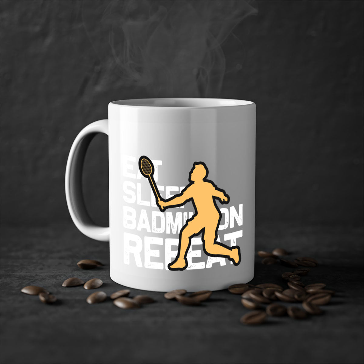 Eat 1286# badminton mug with a glossy finish, featuring a colored handle and interior, available in multiple colors.