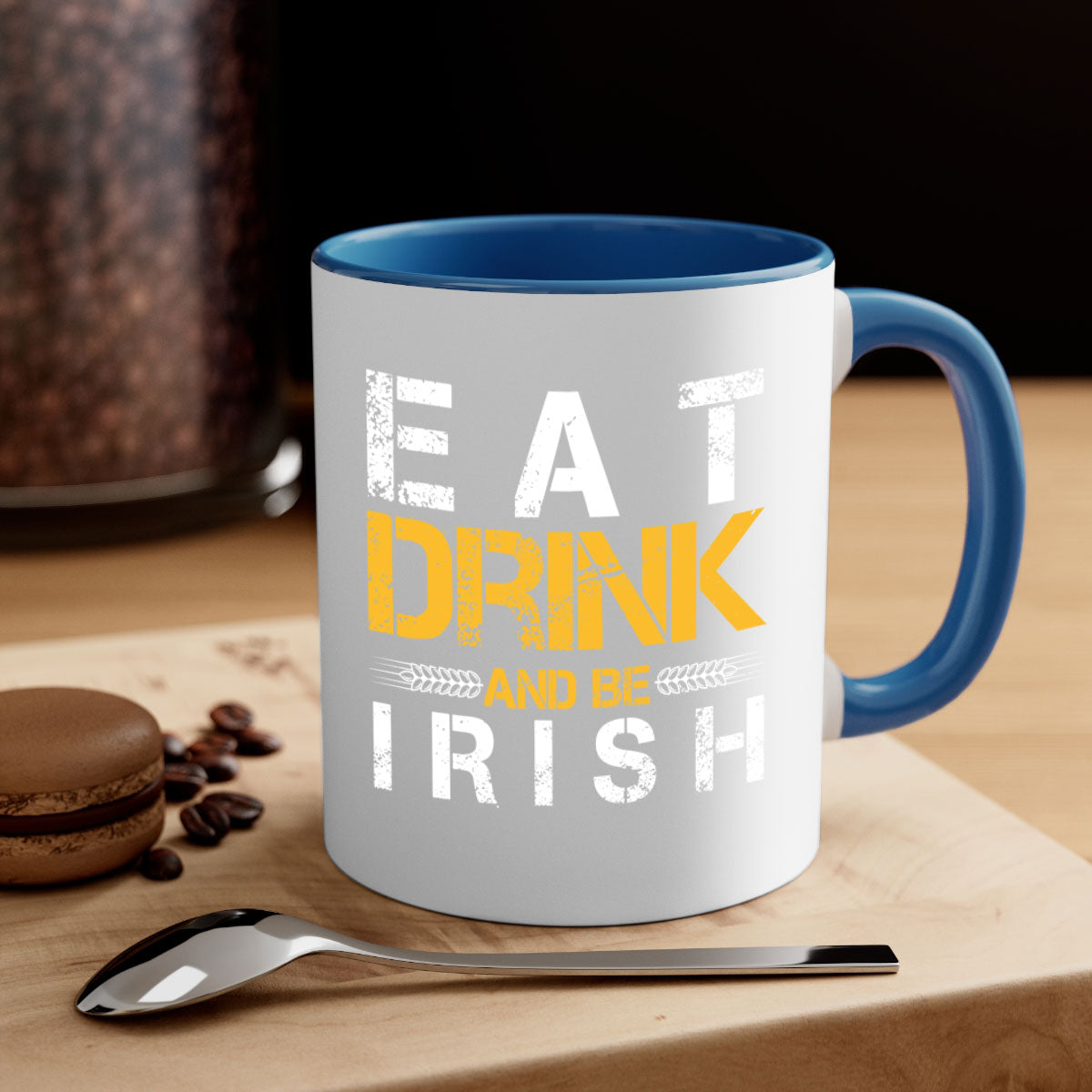 Eat Drink and Be Irish 89# Mug with colorful handle and glossy finish, perfect for coffee, tea, or beer.