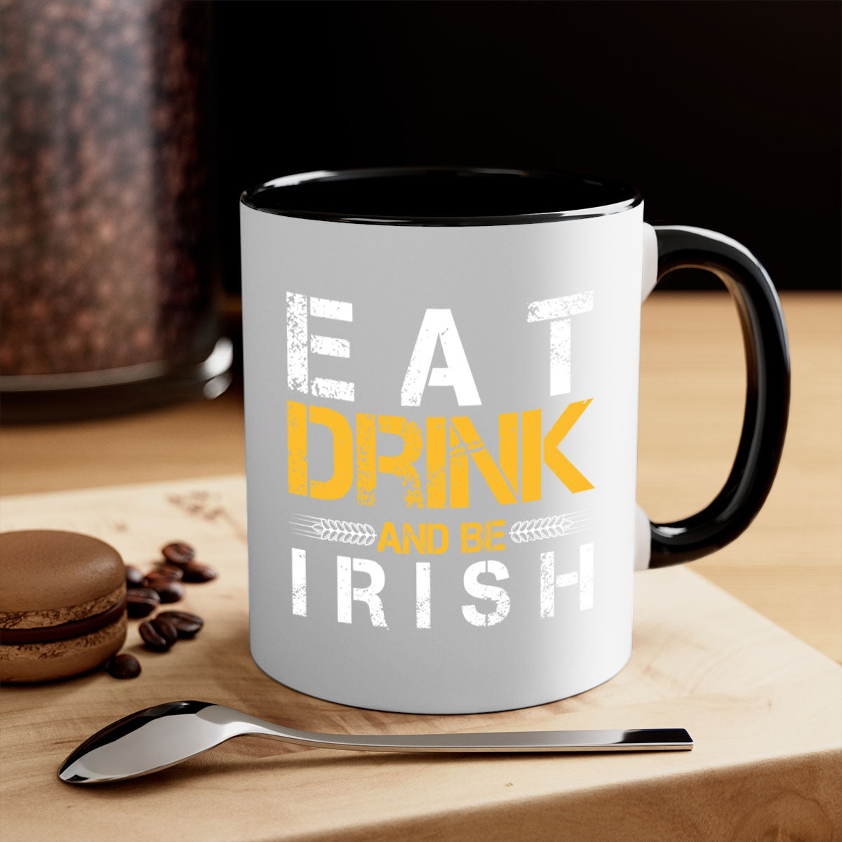 Eat Drink and Be Irish 89# Mug with colorful handle and glossy finish, perfect for coffee, tea, or beer.
