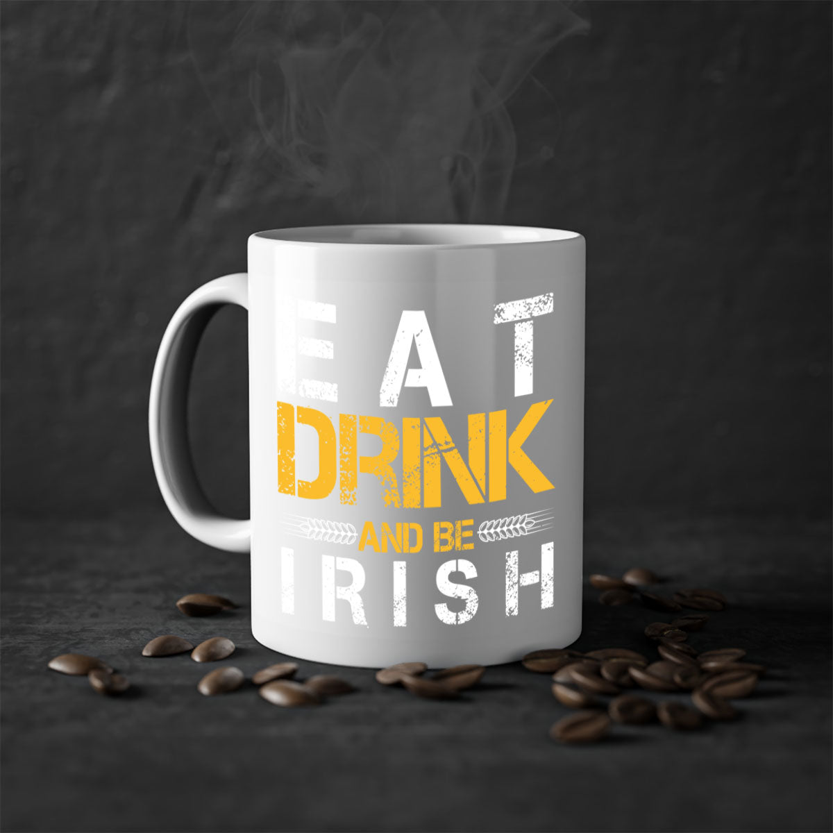 Eat Drink and Be Irish 89# Mug with colorful handle and glossy finish, perfect for coffee, tea, or beer.