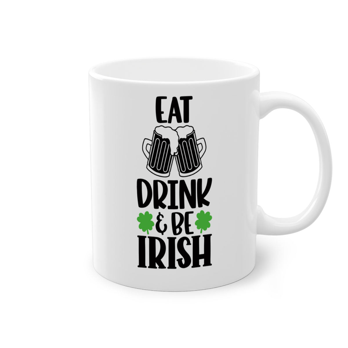 Eat Drink Be Irish Style 101# Mug with a glossy finish, featuring a colored handle and interior, available in five vibrant colors.