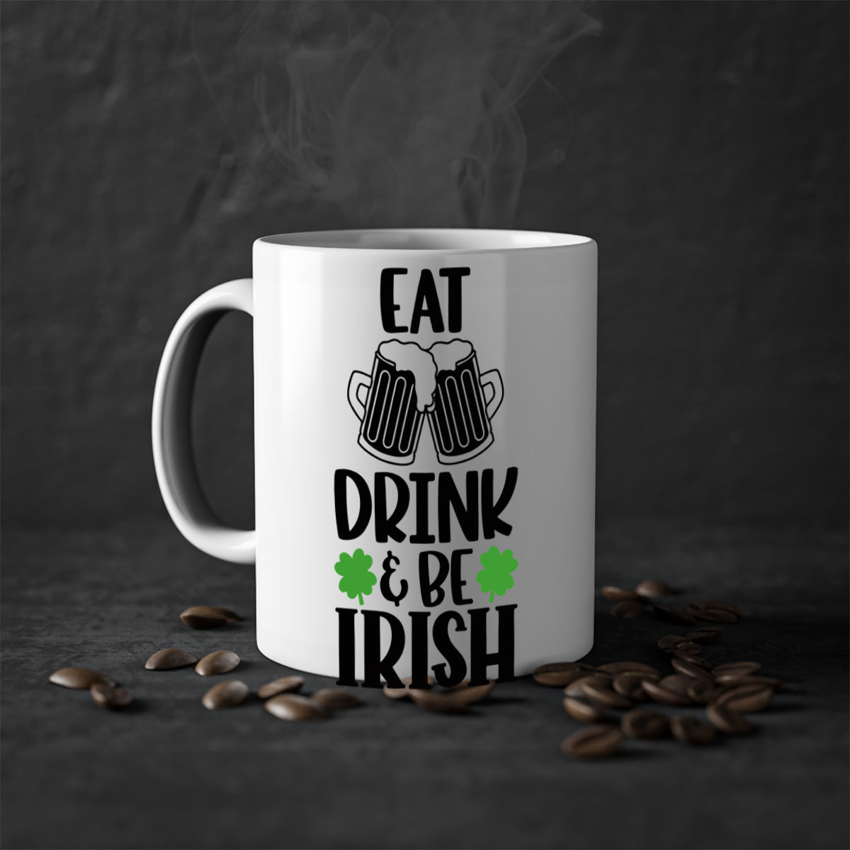 Eat Drink Be Irish Style 101# Mug with a glossy finish, featuring a colored handle and interior, available in five vibrant colors.