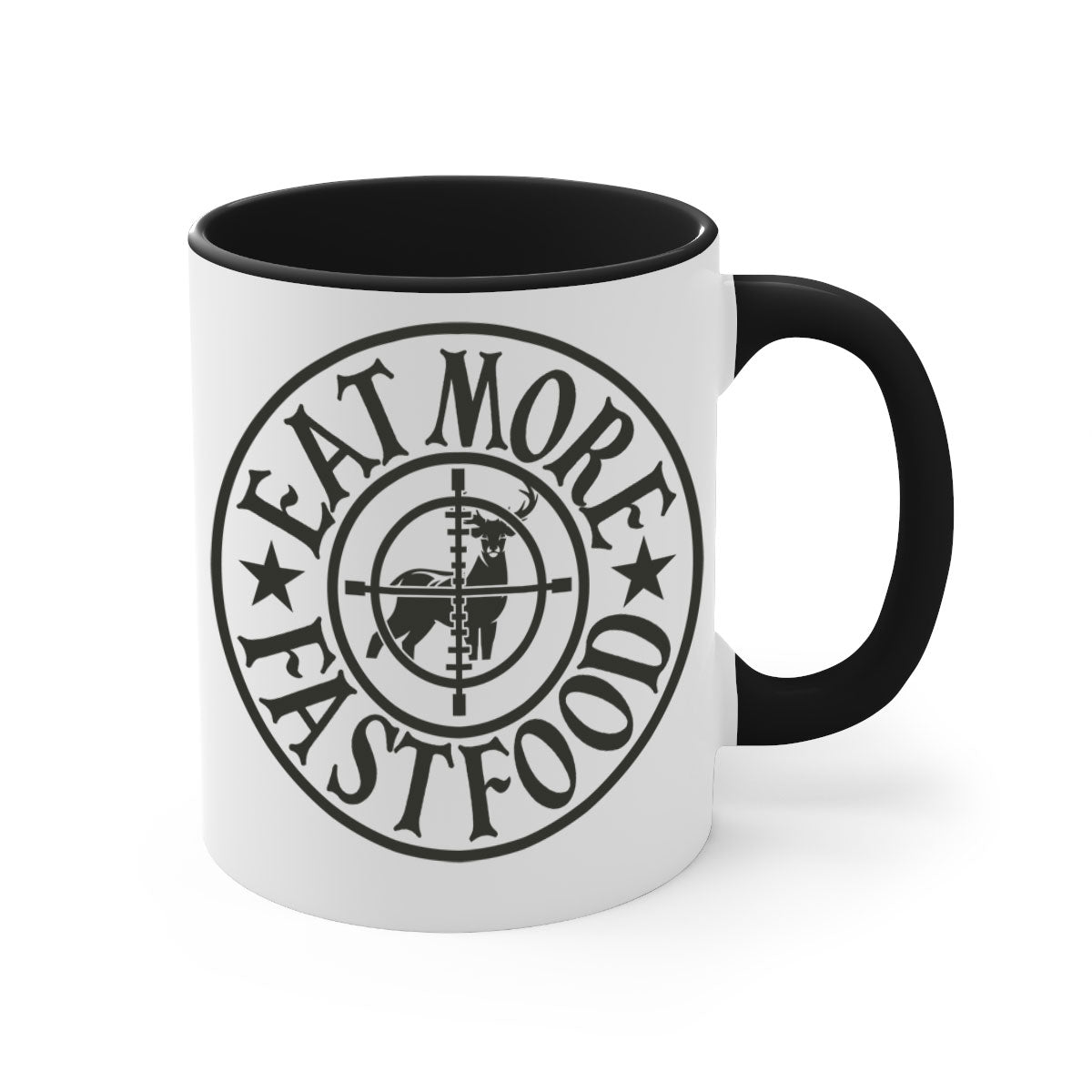Eat more fast food 14# Mug with colorful handle and glossy finish, available in multiple sizes.