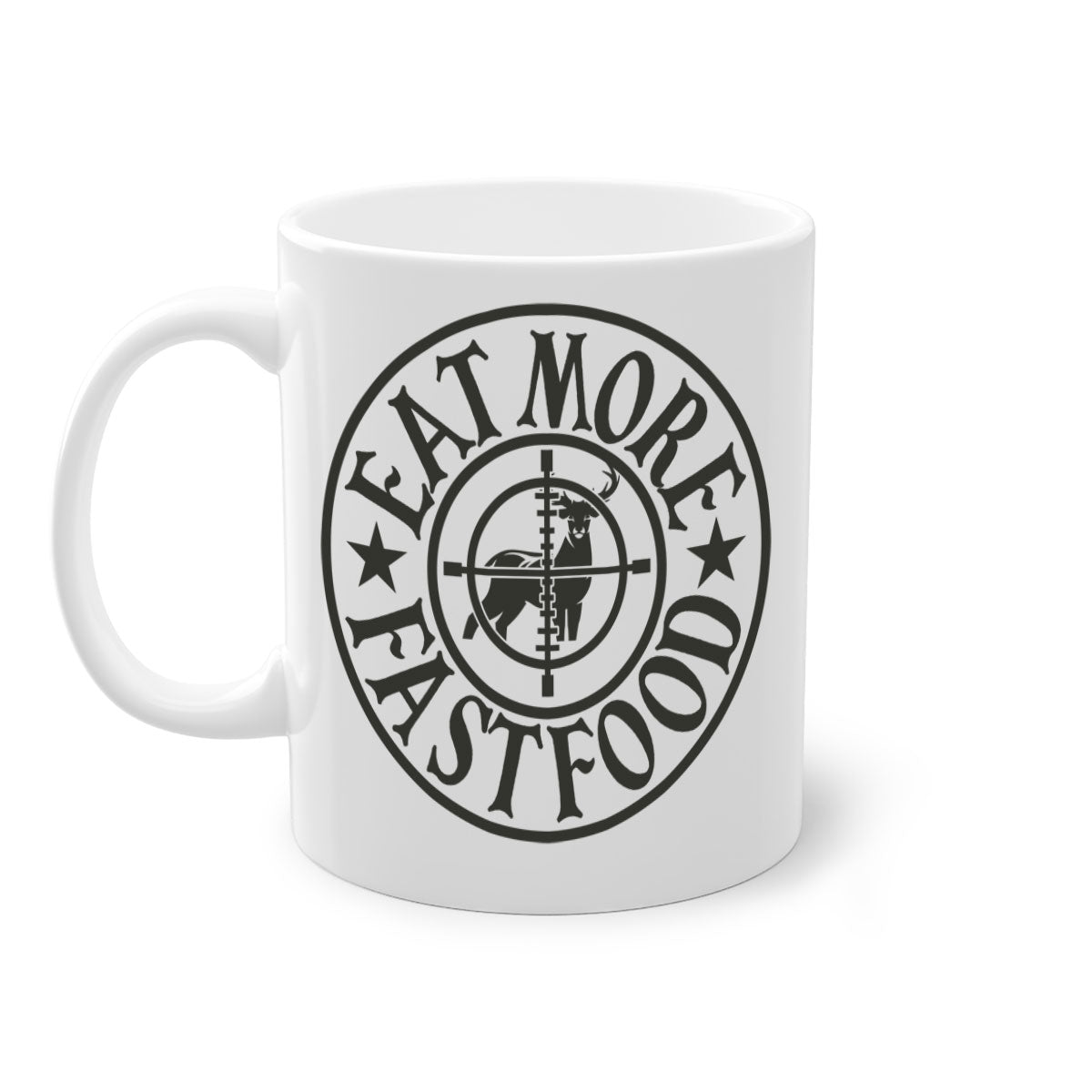 Eat more fast food 14# Mug with colorful handle and glossy finish, available in multiple sizes.