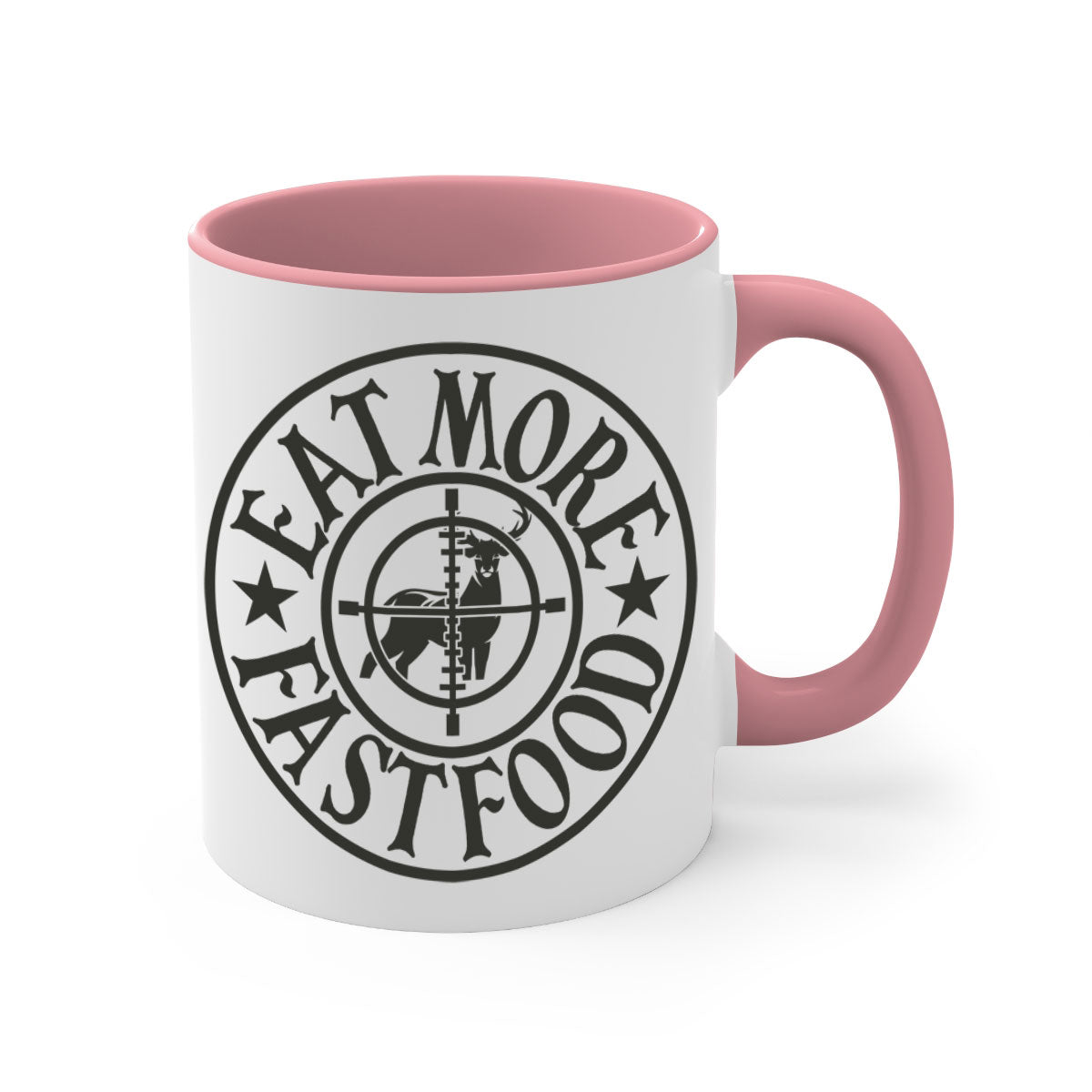 Eat more fast food 14# Mug with colorful handle and glossy finish, available in multiple sizes.