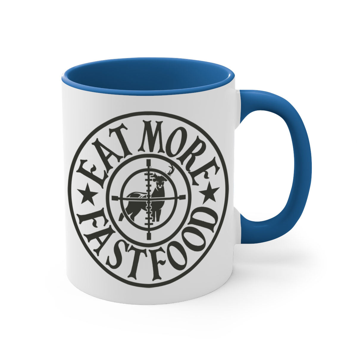 Eat more fast food 14# Mug with colorful handle and glossy finish, available in multiple sizes.
