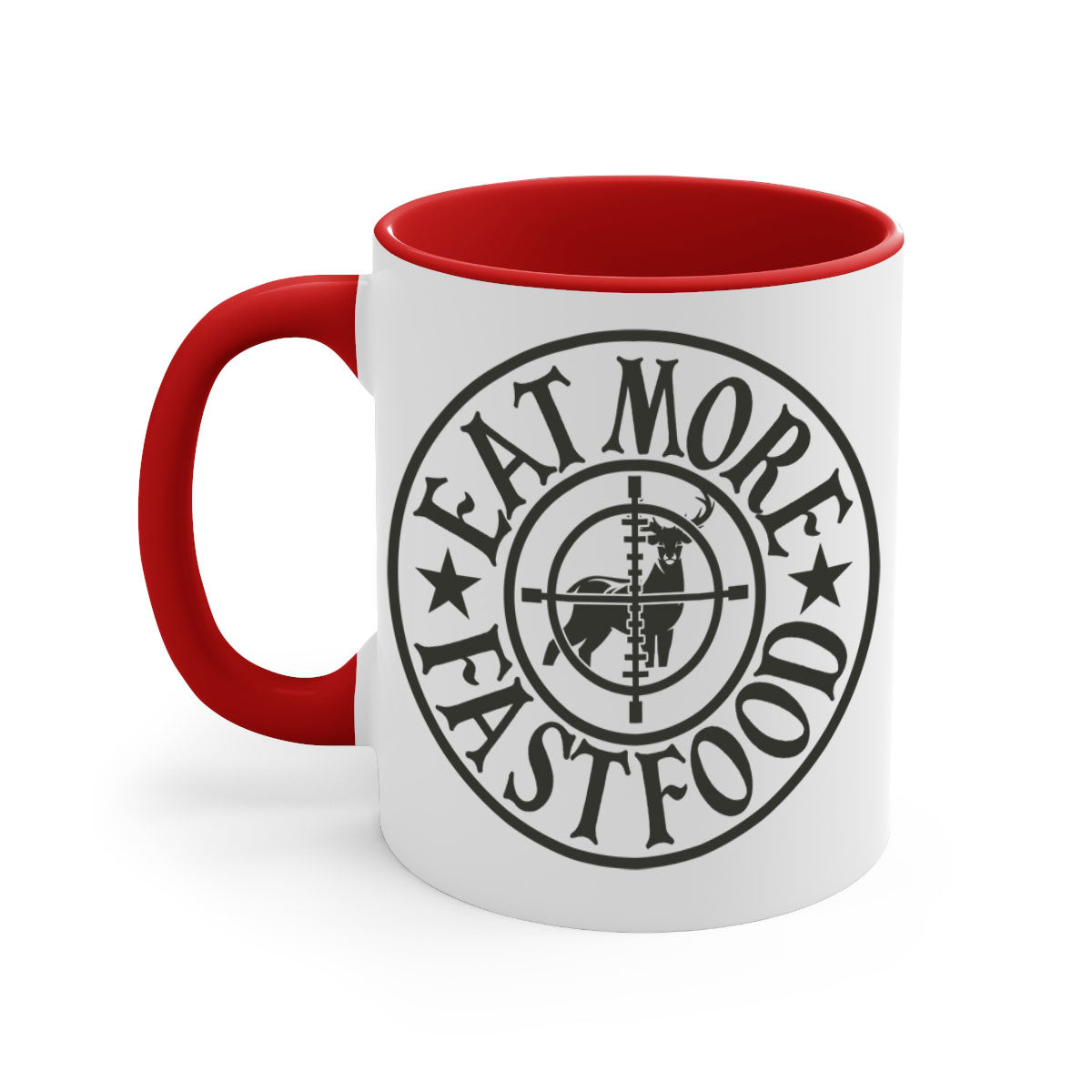 Eat more fast food 14# Mug with colorful handle and glossy finish, available in multiple sizes.