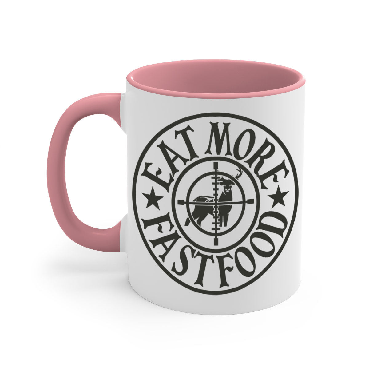 Eat more fast food 14# Mug with colorful handle and glossy finish, available in multiple sizes.