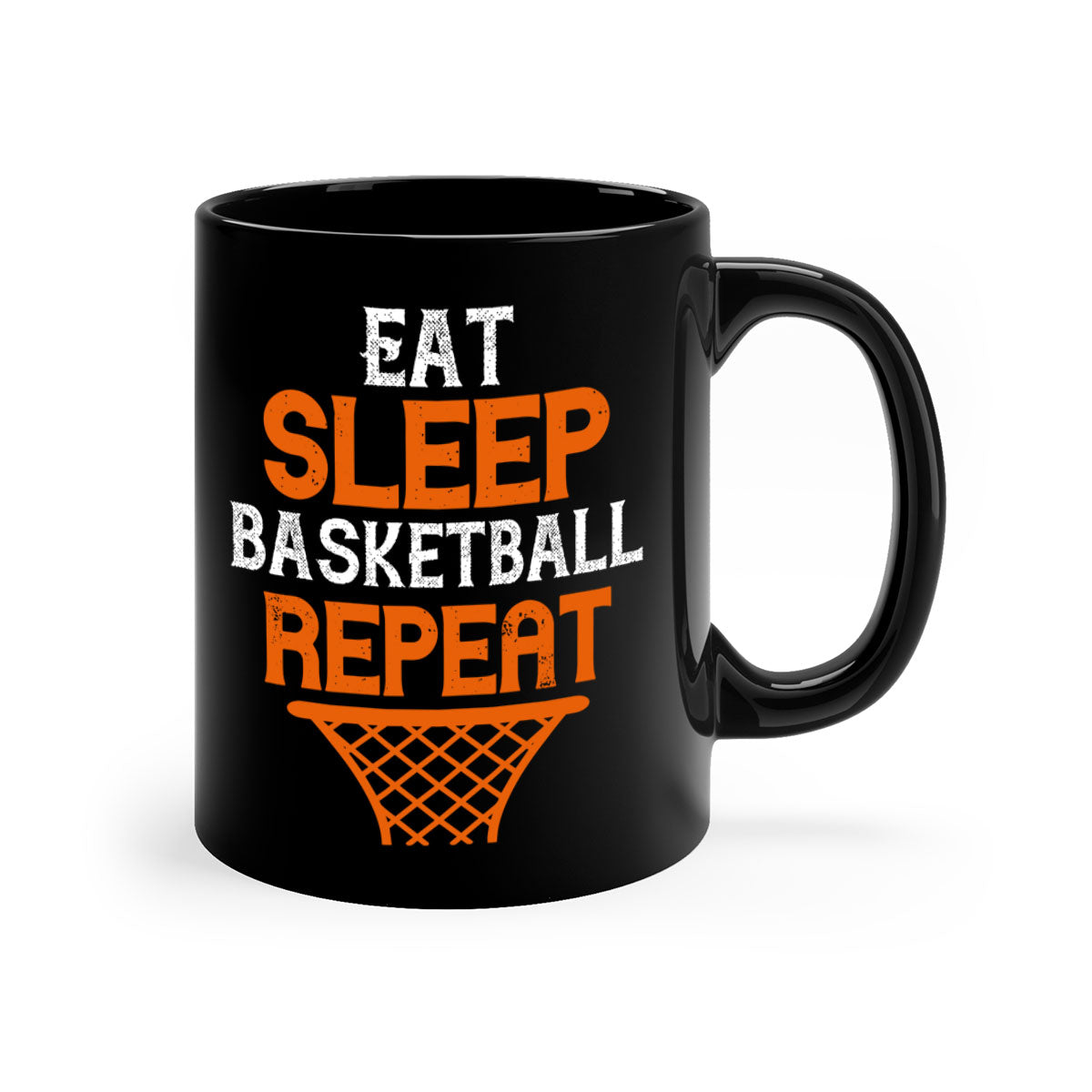 Eat More Sleep Basketball Repeat Mug with colorful handle and glossy finish, perfect for coffee and tea lovers.