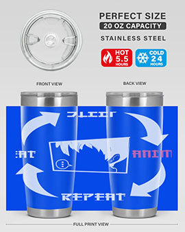 Eat Sleep Anime Repeat Anime Anime Tumbler showcasing vibrant anime-themed design, double wall vacuum stainless steel construction, and drink-thru lid.