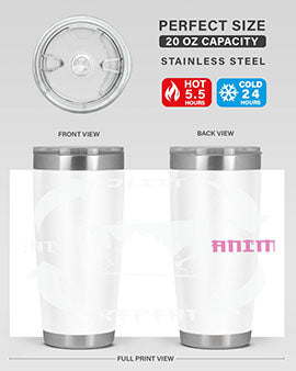 Eat Sleep Anime Repeat Anime Anime Tumbler showcasing vibrant anime-themed design, double wall vacuum stainless steel construction, and drink-thru lid.