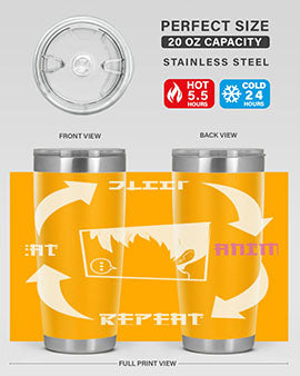 Eat Sleep Anime Repeat Anime Anime Tumbler showcasing vibrant anime-themed design, double wall vacuum stainless steel construction, and drink-thru lid.