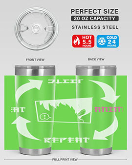 Eat Sleep Anime Repeat Anime Anime Tumbler showcasing vibrant anime-themed design, double wall vacuum stainless steel construction, and drink-thru lid.