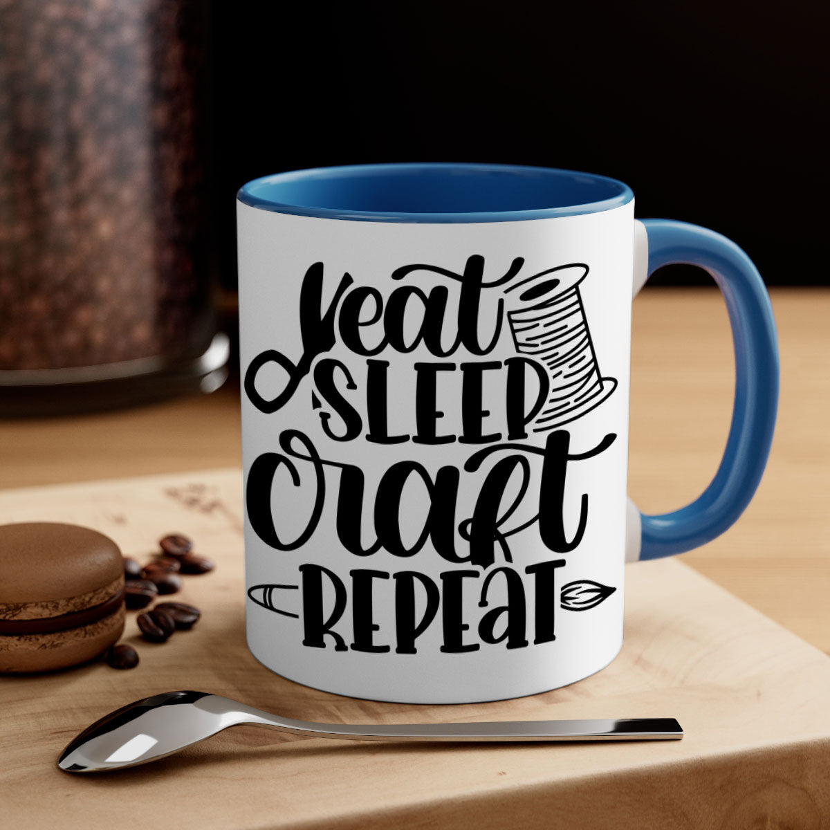 Eat Sleep Craft Repeat 29# Mug with colorful handle and glossy finish, available in multiple colors and sizes.