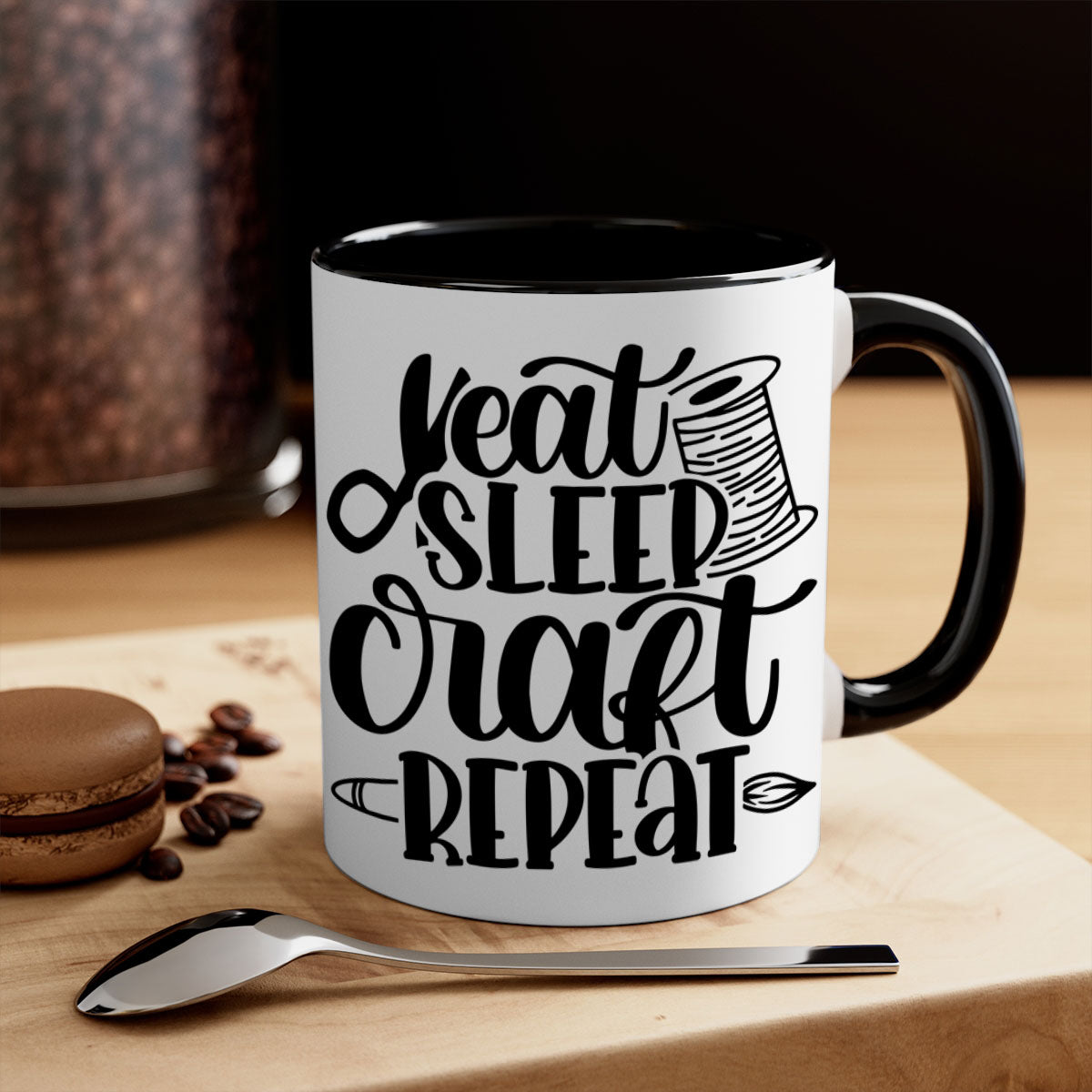 Eat Sleep Craft Repeat 29# Mug with colorful handle and glossy finish, available in multiple colors and sizes.