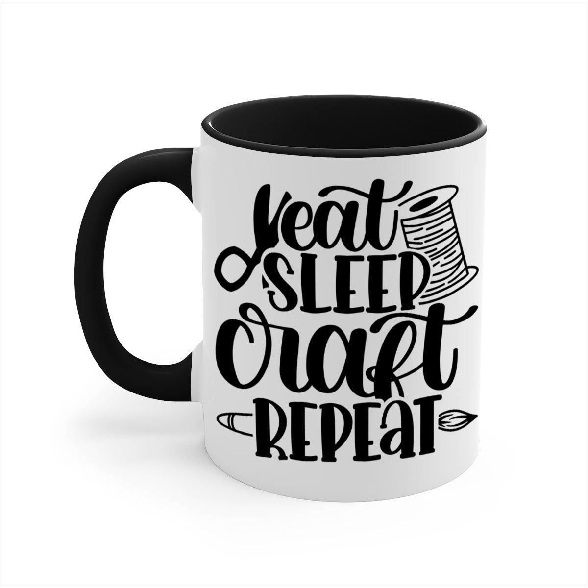 Eat Sleep Craft Repeat 29# Mug with colorful handle and glossy finish, available in multiple colors and sizes.