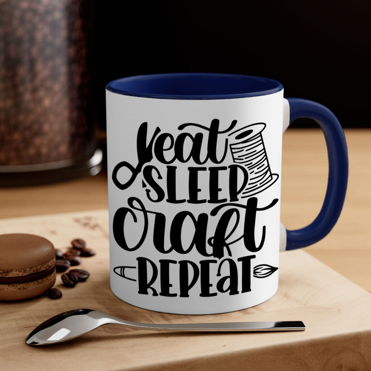 Eat Sleep Craft Repeat 29# Mug with colorful handle and glossy finish, available in multiple colors and sizes.