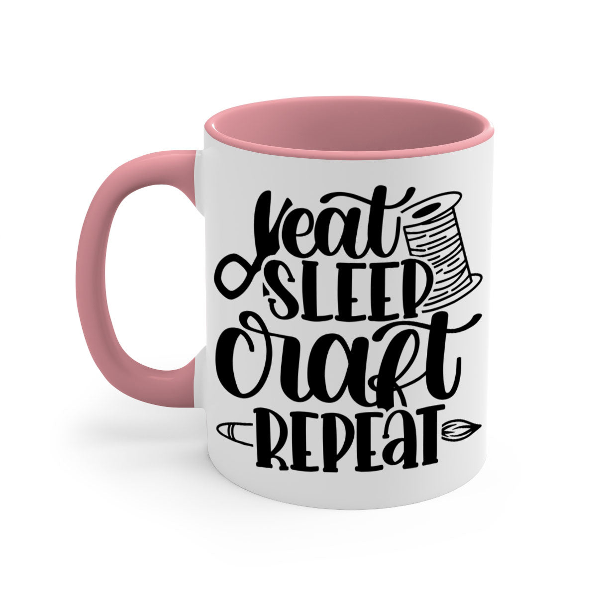 Eat Sleep Craft Repeat 29# Mug with colorful handle and glossy finish, available in multiple colors and sizes.