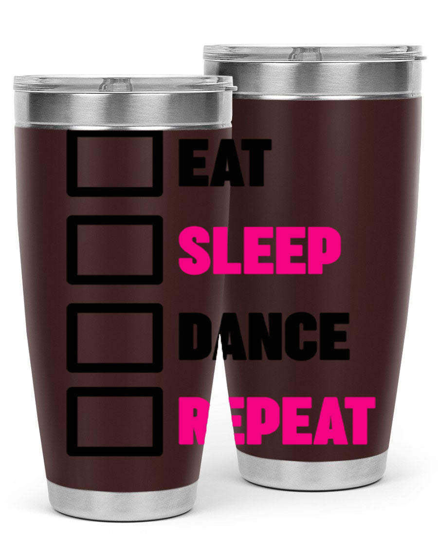 Eat Sleep Dance Repeat 34# Tumbler in stainless steel with a vibrant print, designed for dancers and beverage lovers.
