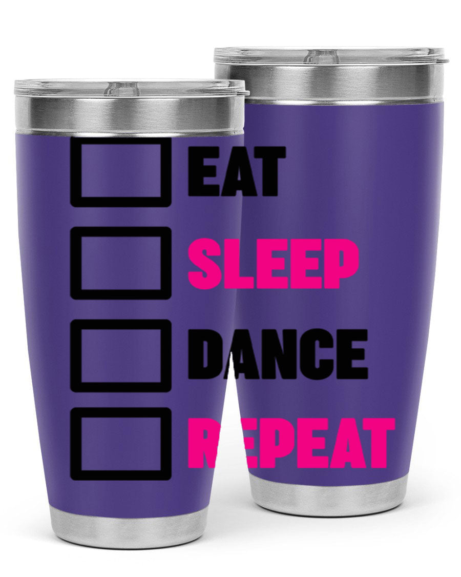 Eat Sleep Dance Repeat 34# Tumbler in stainless steel with a vibrant print, designed for dancers and beverage lovers.
