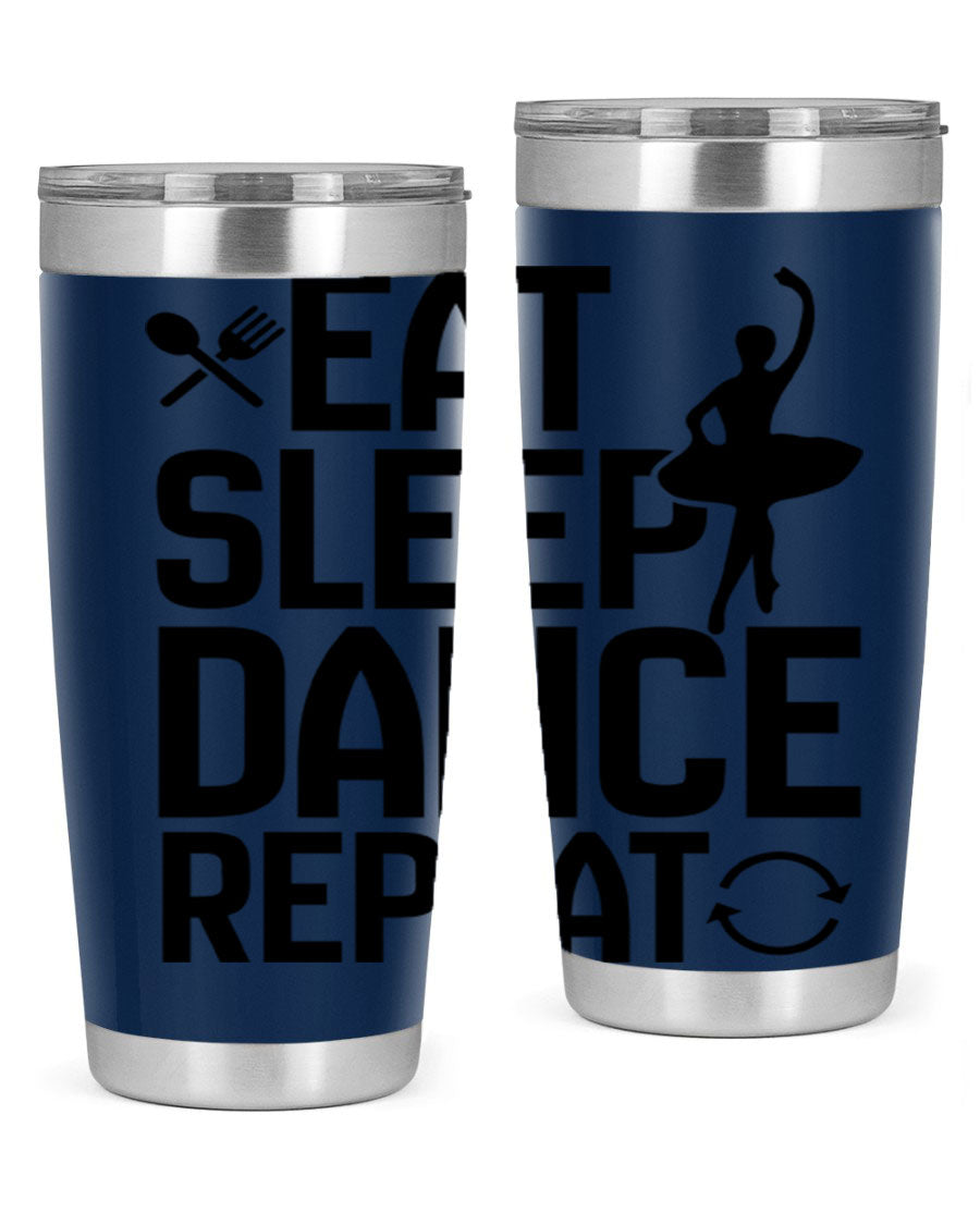 Eat Sleep Dance Repeat 35# Tumbler in stainless steel with a vibrant print, showcasing a dance theme, perfect for hot and cold beverages.