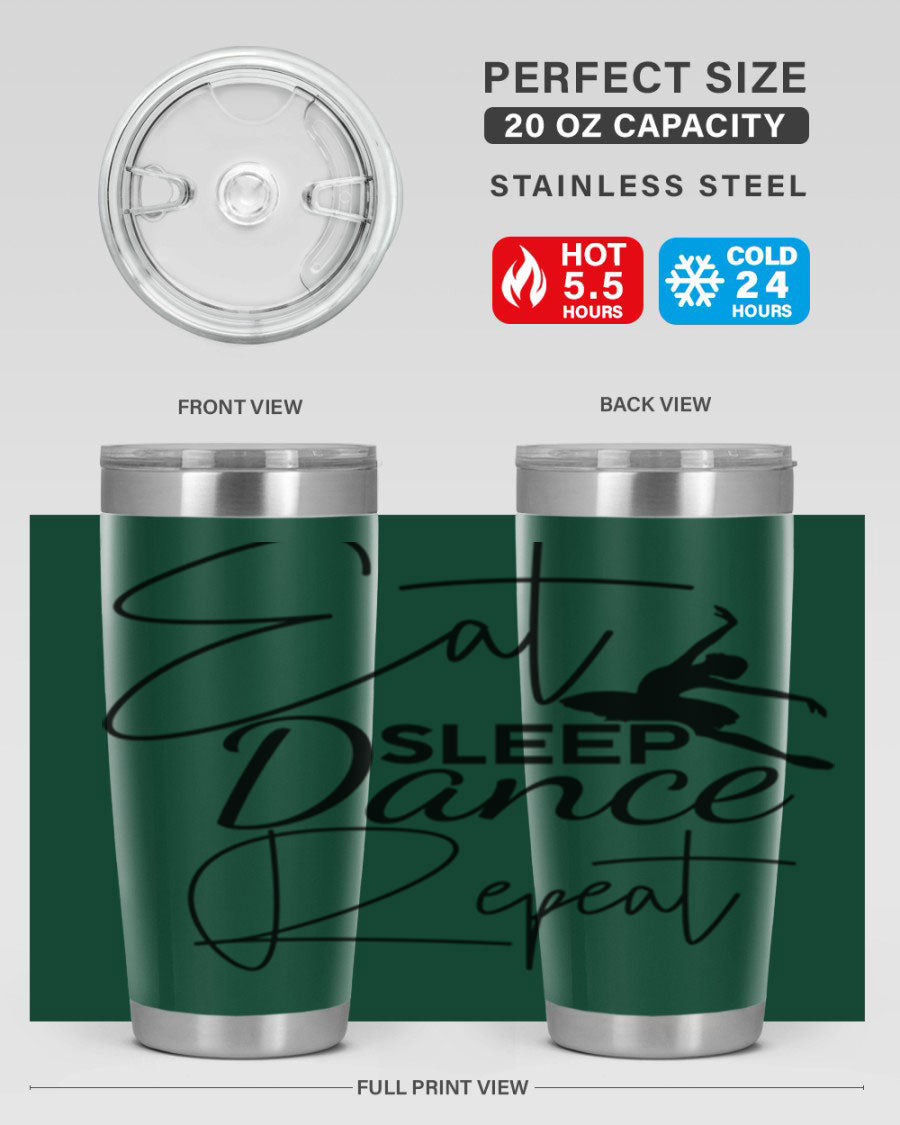 Eat Sleep Dance Repeat 36# Tumbler in stainless steel with a vibrant print, showcasing a dance theme, perfect for hot and cold beverages.