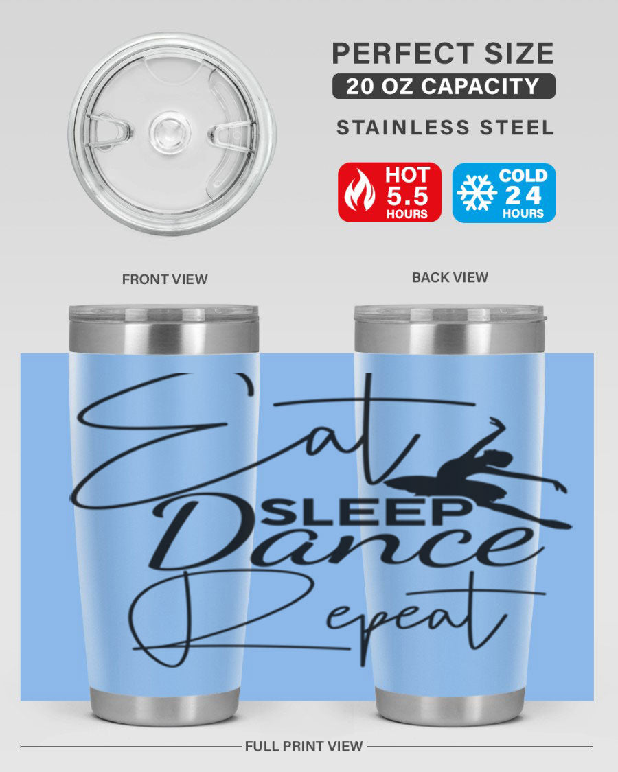 Eat Sleep Dance Repeat 36# Tumbler in stainless steel with a vibrant print, showcasing a dance theme, perfect for hot and cold beverages.