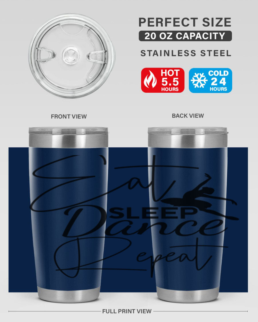 Eat Sleep Dance Repeat 36# Tumbler in stainless steel with a vibrant print, showcasing a dance theme, perfect for hot and cold beverages.