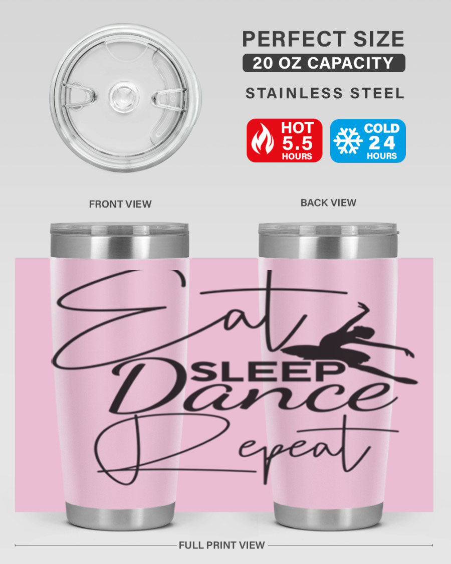 Eat Sleep Dance Repeat 36# Tumbler in stainless steel with a vibrant print, showcasing a dance theme, perfect for hot and cold beverages.
