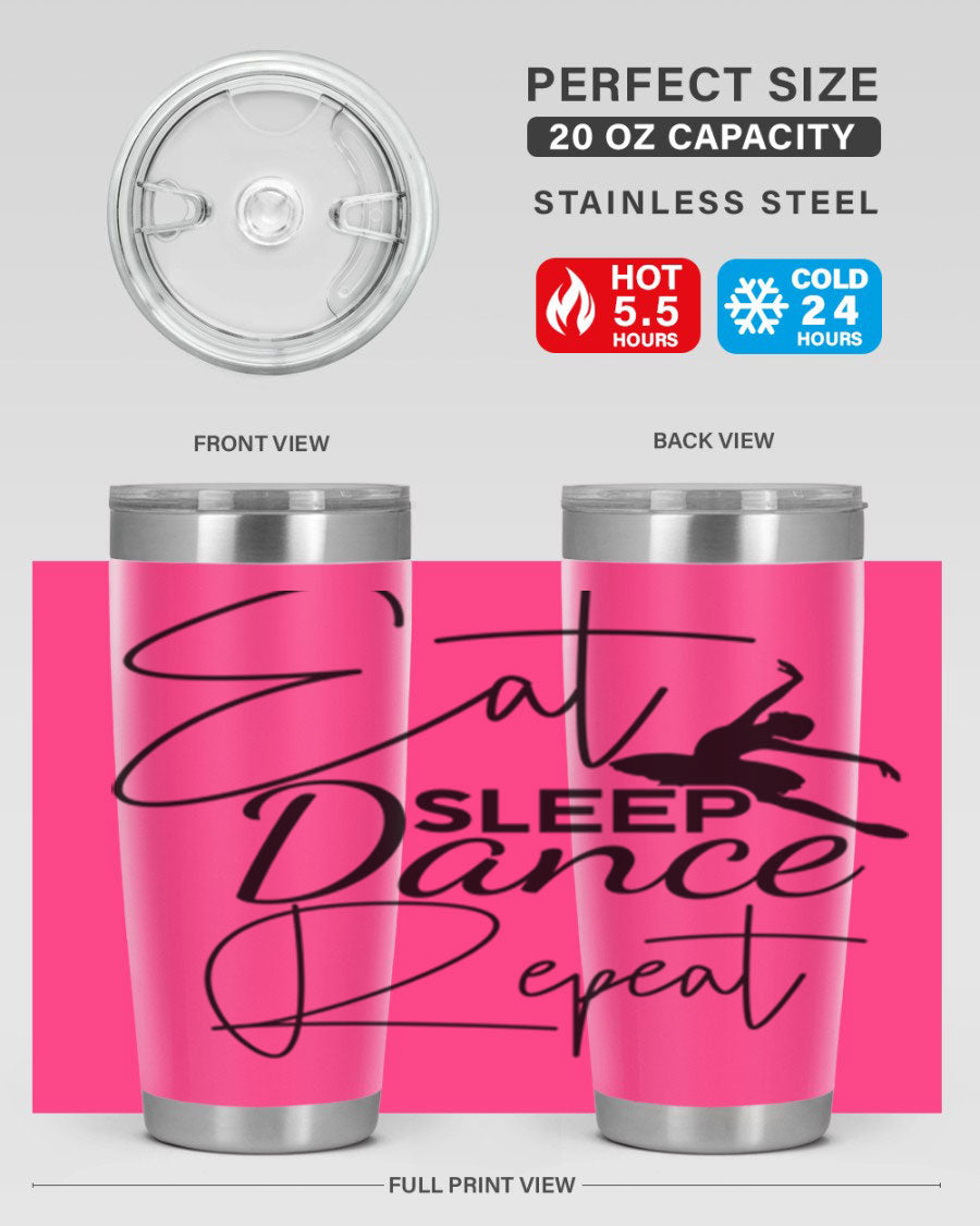 Eat Sleep Dance Repeat 36# Tumbler in stainless steel with a vibrant print, showcasing a dance theme, perfect for hot and cold beverages.
