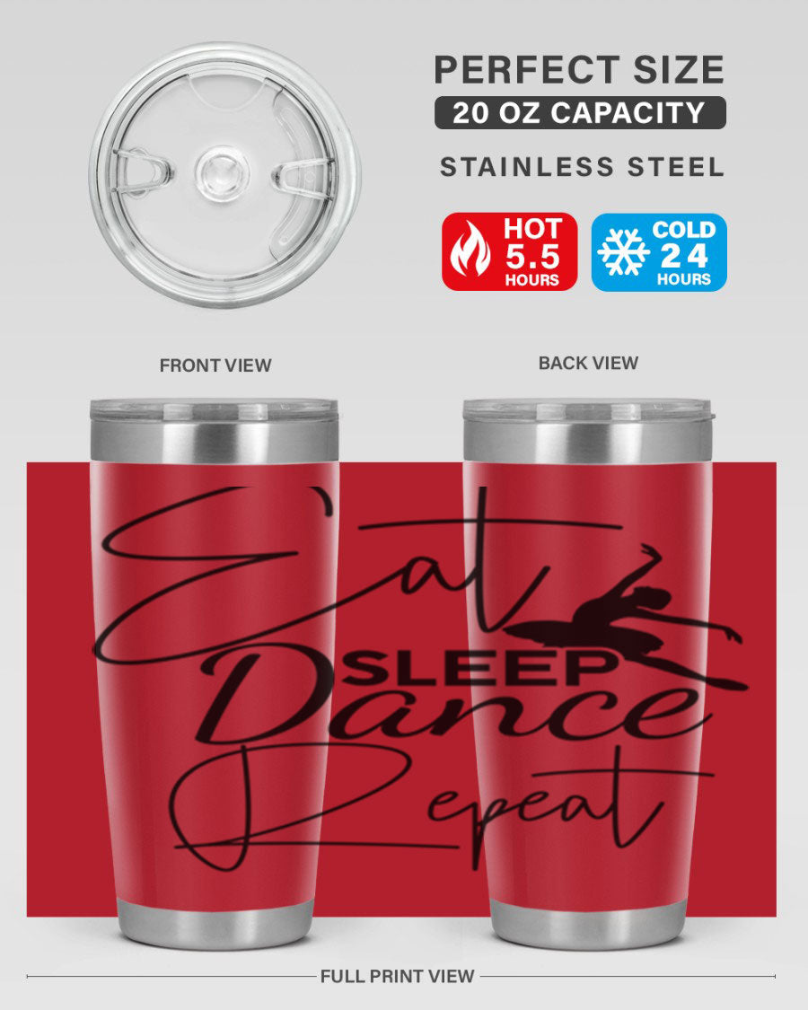 Eat Sleep Dance Repeat 36# Tumbler in stainless steel with a vibrant print, showcasing a dance theme, perfect for hot and cold beverages.