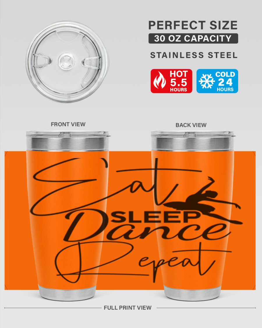 Eat Sleep Dance Repeat 36# Tumbler in stainless steel with a vibrant print, showcasing a dance theme, perfect for hot and cold beverages.