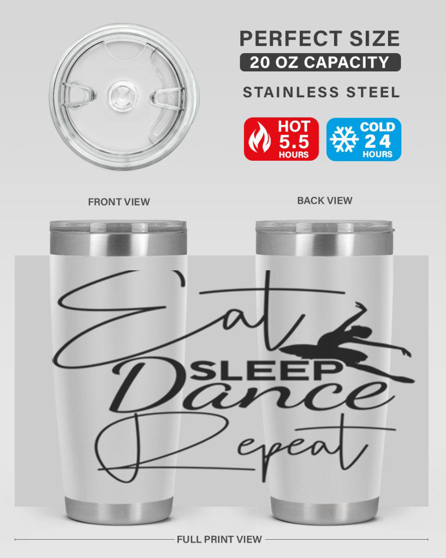 Eat Sleep Dance Repeat 36# Tumbler in stainless steel with a vibrant print, showcasing a dance theme, perfect for hot and cold beverages.