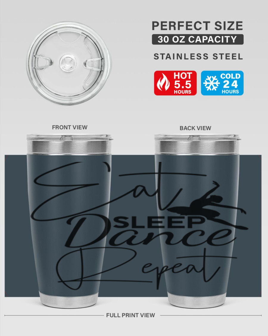 Eat Sleep Dance Repeat 36# Tumbler in stainless steel with a vibrant print, showcasing a dance theme, perfect for hot and cold beverages.
