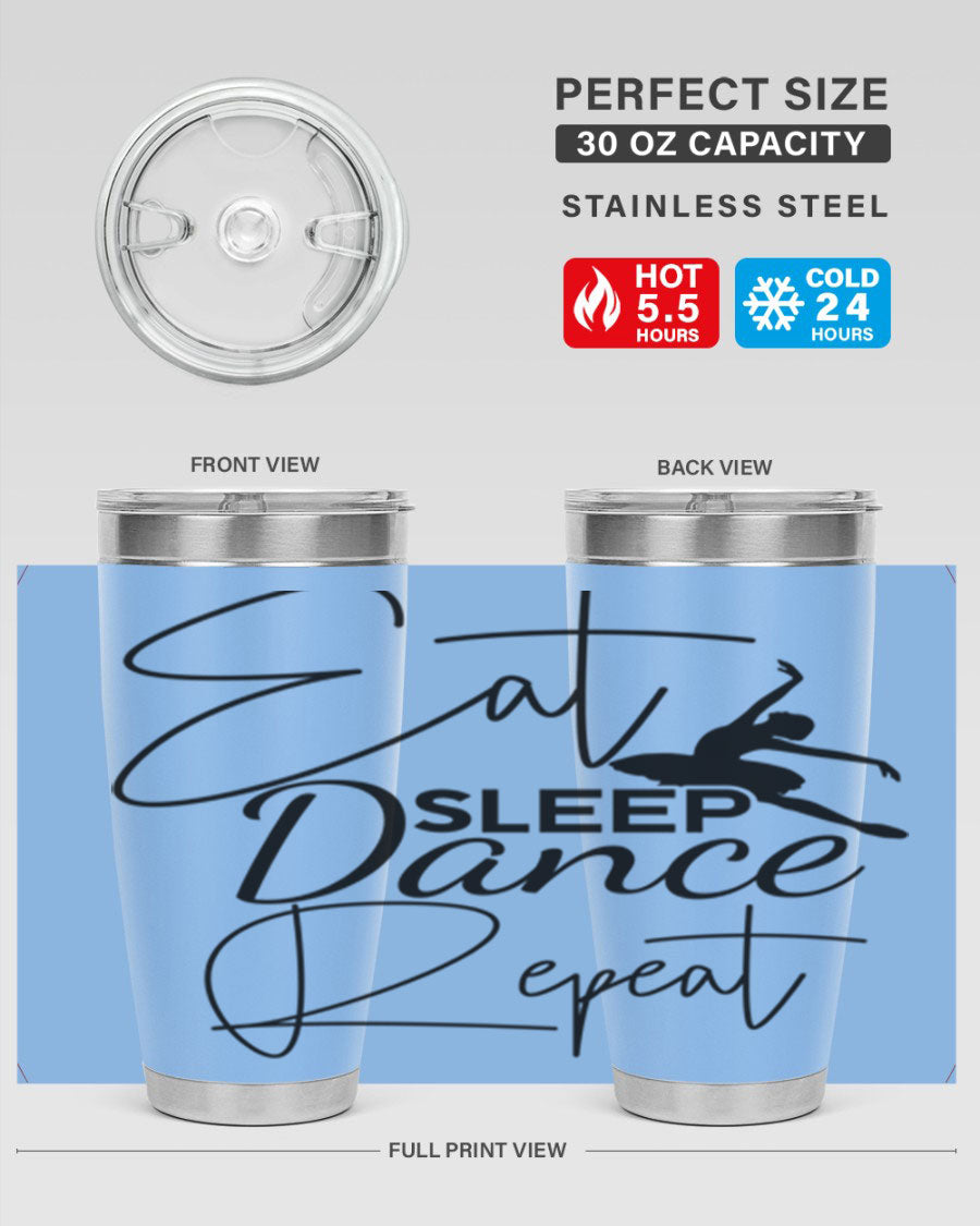 Eat Sleep Dance Repeat 36# Tumbler in stainless steel with a vibrant print, showcasing a dance theme, perfect for hot and cold beverages.