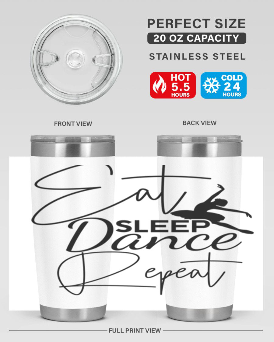 Eat Sleep Dance Repeat 36# Tumbler in stainless steel with a vibrant print, showcasing a dance theme, perfect for hot and cold beverages.