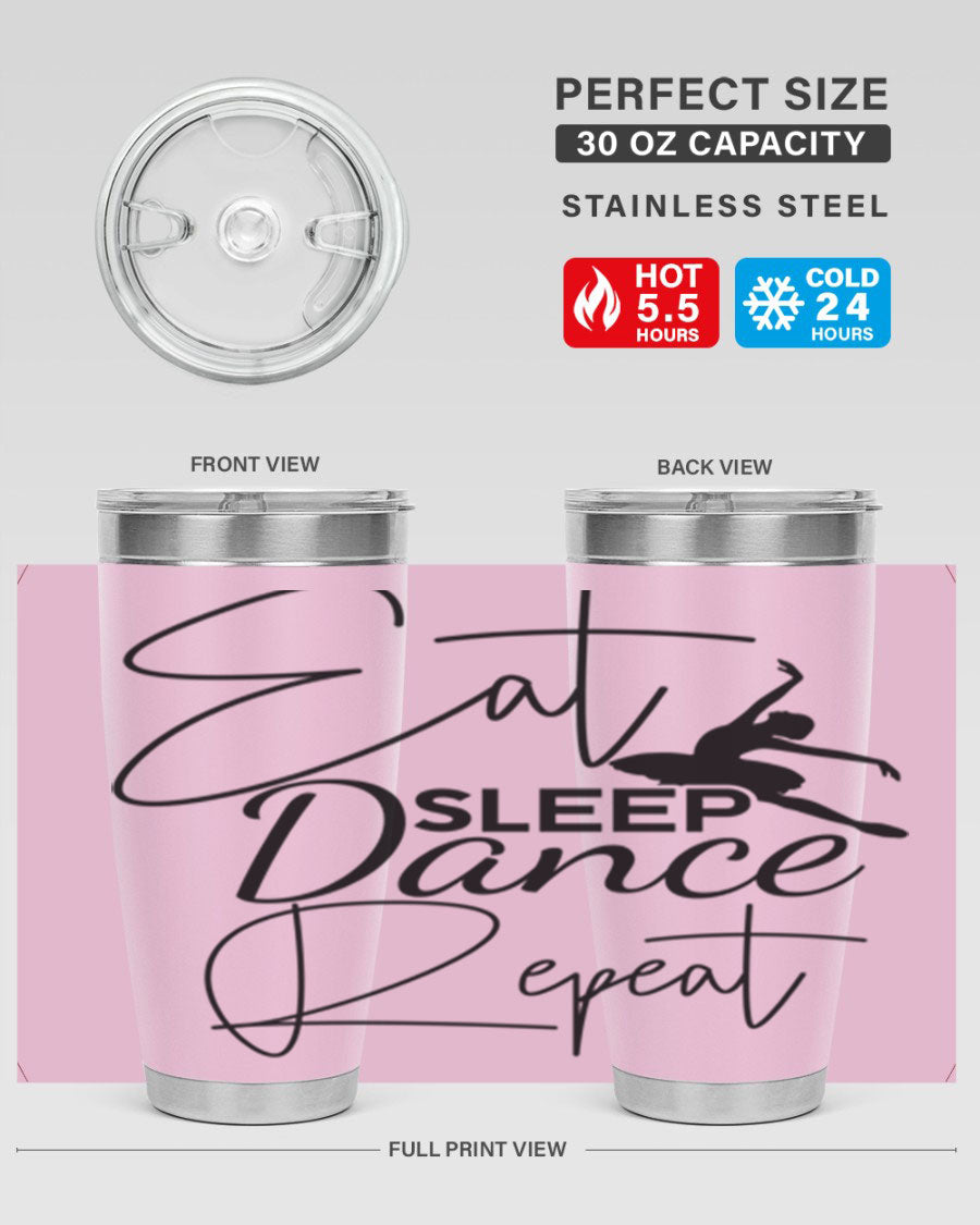 Eat Sleep Dance Repeat 36# Tumbler in stainless steel with a vibrant print, showcasing a dance theme, perfect for hot and cold beverages.