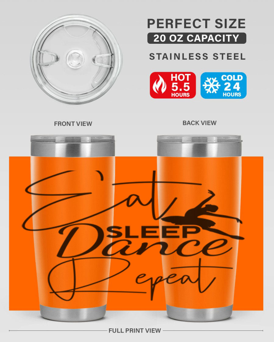 Eat Sleep Dance Repeat 36# Tumbler in stainless steel with a vibrant print, showcasing a dance theme, perfect for hot and cold beverages.