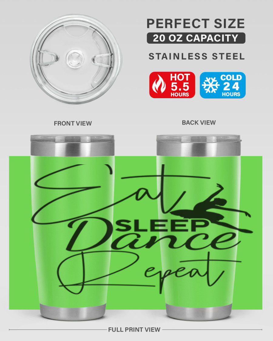 Eat Sleep Dance Repeat 36# Tumbler in stainless steel with a vibrant print, showcasing a dance theme, perfect for hot and cold beverages.